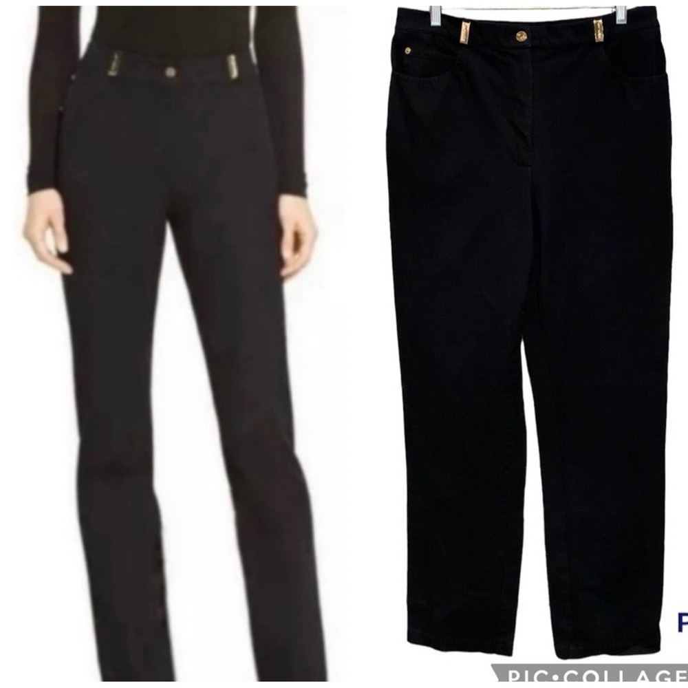 Vintage St. John Sport Black With Gold Belt Loop Straight Leg Pant Sz 12 Coastal